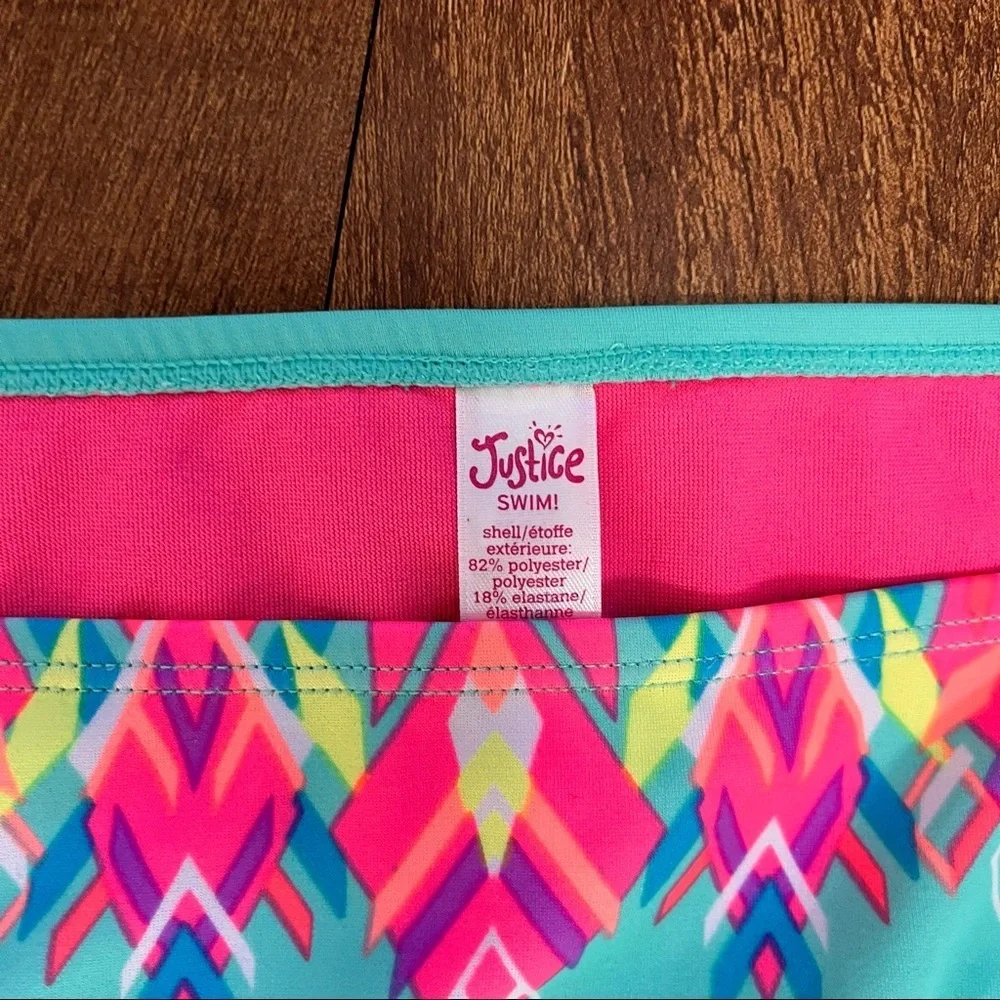 Justice girls bikini swim bathing suit 2 piece Sz 14/16 blue green design